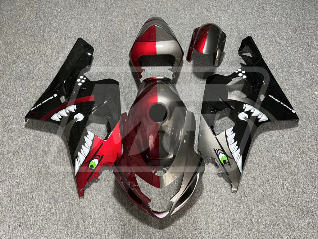 Suzuki GSXR 600 - 750 2004 - 2005 Gloss Red & Gray Black Shark Split ABS fairings - custom motorcycle bodywork kit by Monster Fairings