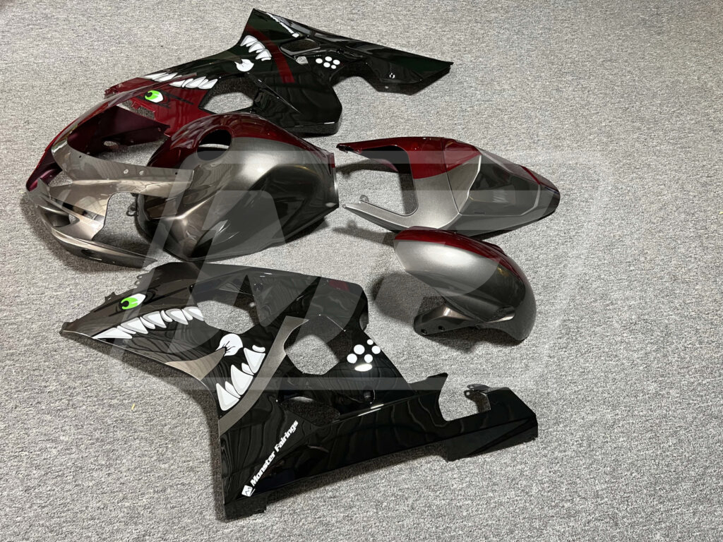 Suzuki GSXR custom ABS fairings 2004 - 2005 in Gloss Red & Gray Black Shark Split - durable replacement kit, Monster Fairings