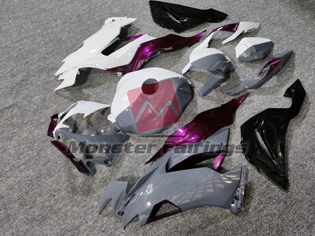 Gloss Nardo Gray & White Purple Split ABS fairings for Kawasaki ZX6R 2019 - 2023 - premium OEM fit kit by Monster Fairings