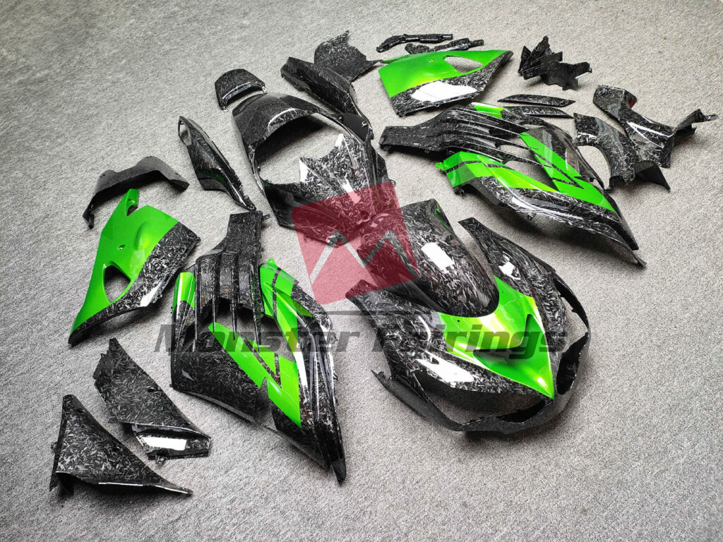 Gloss Forged Carbon Fiber Style Green ABS fairings for Kawasaki ZX14R 2012 - 2024 - premium OEM fit kit by Monster Fairings