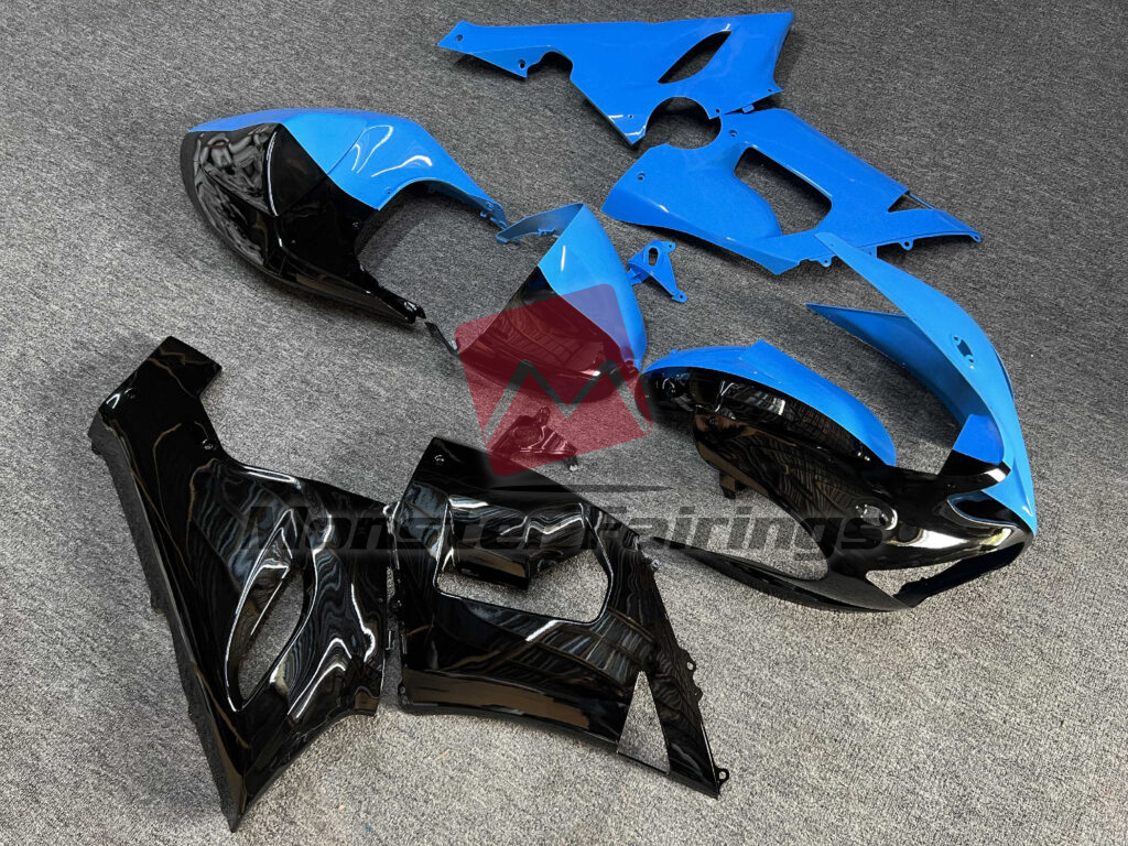 Kawasaki ZX6R custom ABS fairings 2005 - 2006 in Gloss Light Blue & Black - durable replacement kit, Monster Fairings