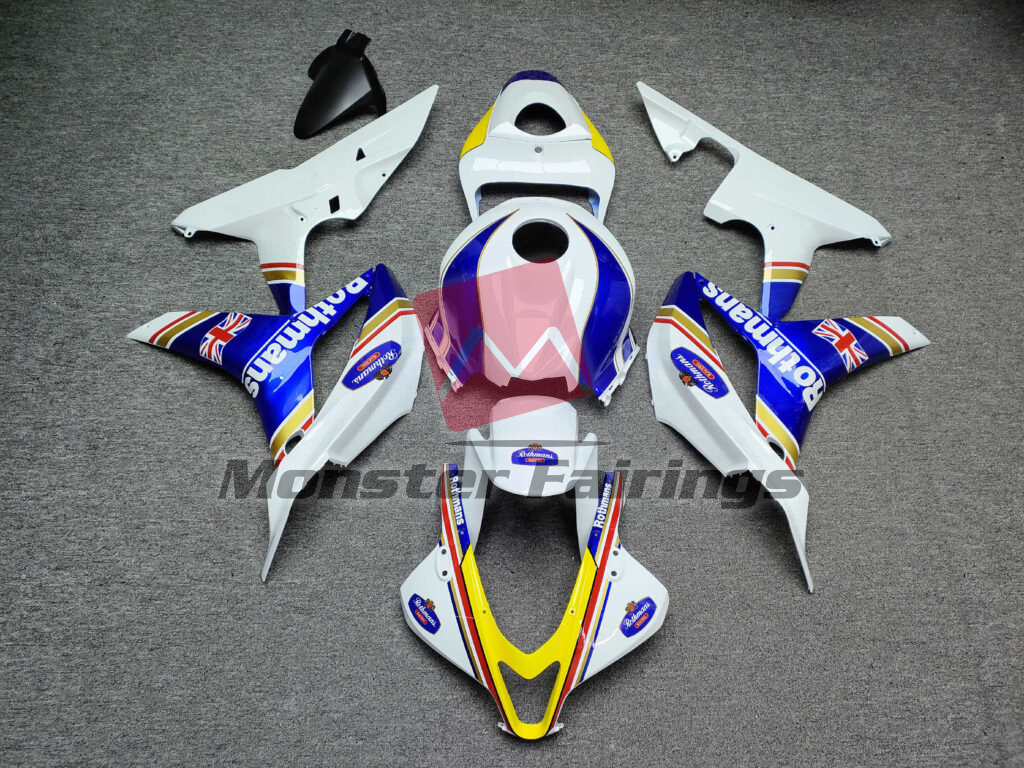 Honda CBR600RR 2007 - 2008 Gloss White & Blue Rothmans ABS fairings - custom motorcycle bodywork kit by Monster Fairings