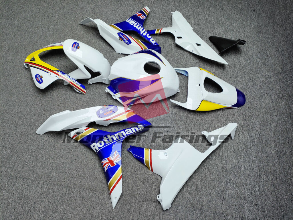 2007 - 2008 Honda CBR600RR Gloss White & Blue Rothmans fairing set - ABS injection, custom painted by Monster Fairings