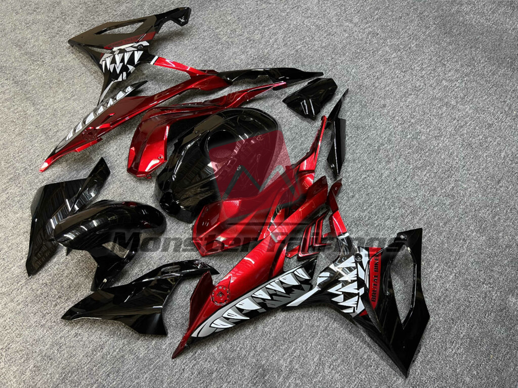 BMW S1000RR custom ABS fairings 2019 - 2022 in Gloss Red & Black Shark - durable replacement kit, Monster Fairings