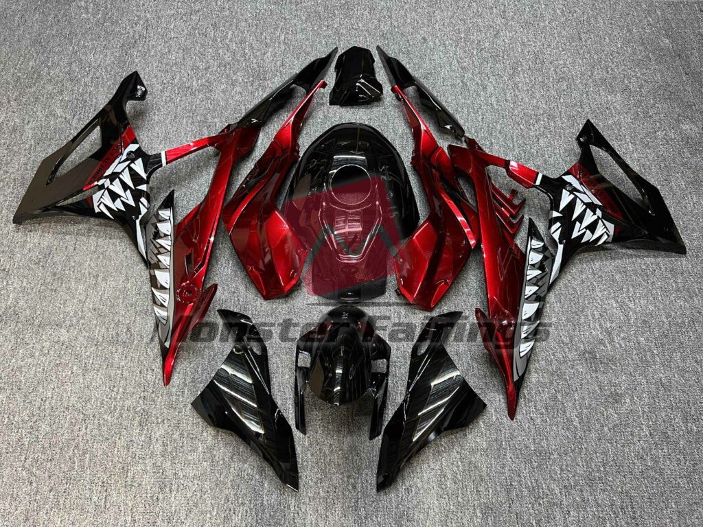 BMW S1000RR 2019 - 2022 Gloss Red & Black Shark ABS fairings - custom motorcycle bodywork kit by Monster Fairings