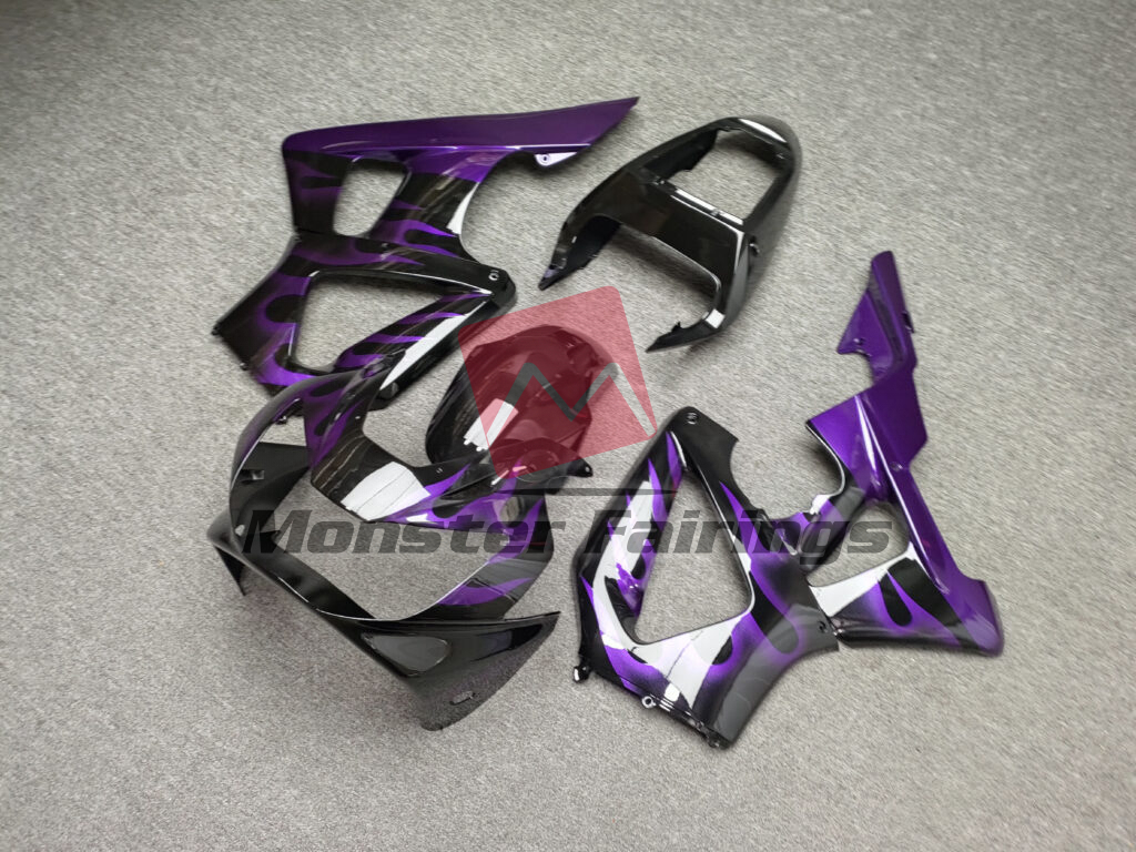 2000 - 2001 Honda CBR929 Gloss Black Purple Flames fairing set - ABS injection, custom painted by Monster Fairings