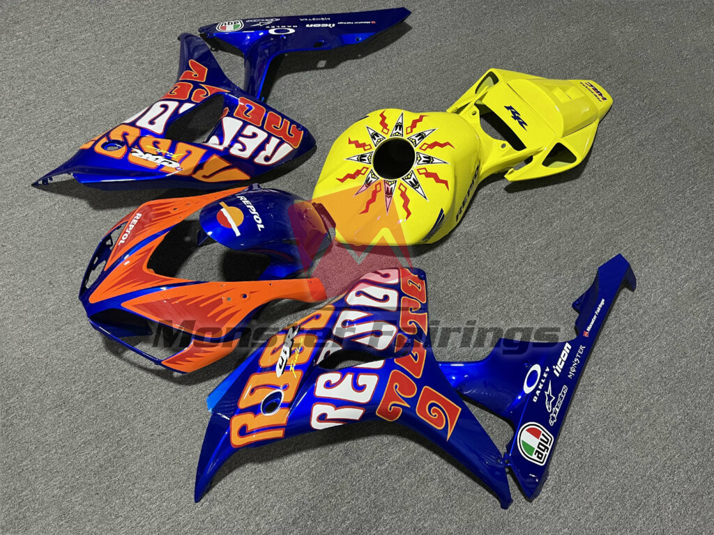 2006 - 2007 Honda CBR1000RR Gloss Blue Rossi fairing set - ABS injection, custom painted by Monster Fairings
