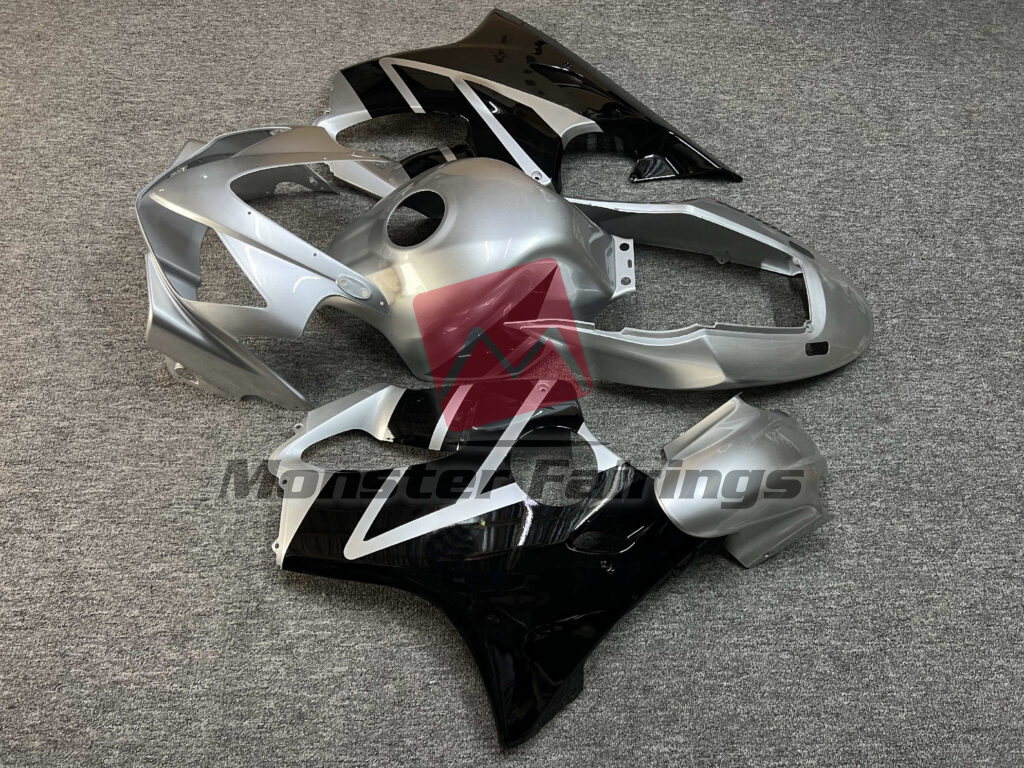 2004 - 2007 Honda CBR600F4i Gloss Silver & Black fairing set - ABS injection, custom painted by Monster Fairings