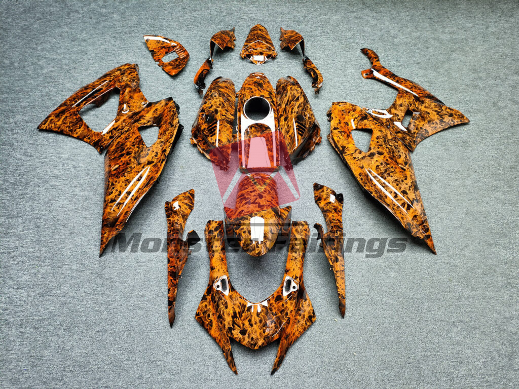 Yamaha R7 2021 - 2025 Gloss Black Flames ABS fairings - custom motorcycle bodywork kit by Monster Fairings