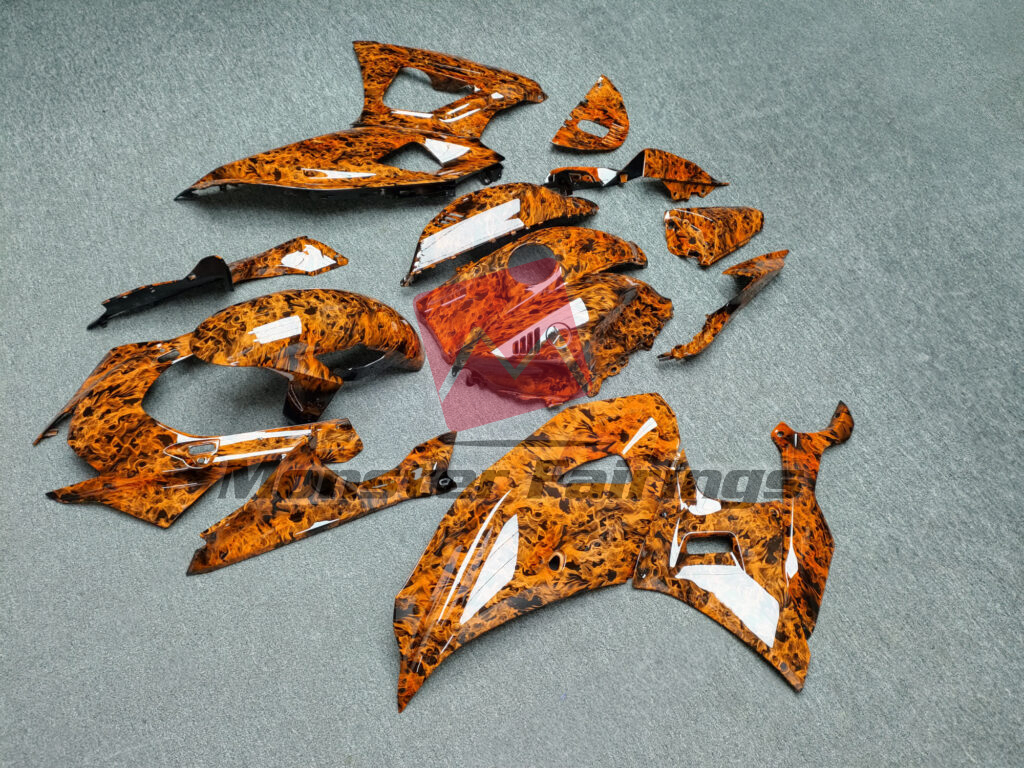 Yamaha R7 custom ABS fairings 2021 - 2025 in Gloss Black Flames - durable replacement kit, Monster Fairings