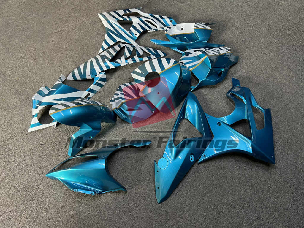 Gloss White & Light Blue Zebra ABS fairings for BMW S1000RR 2009 - 2014 - premium OEM fit kit by Monster Fairings
