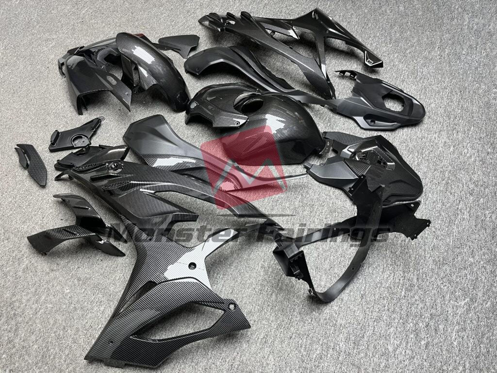 2023 - 2024 BMW S1000RR Gloss Carbon Fiber Style fairing set - ABS injection, custom painted by Monster Fairings