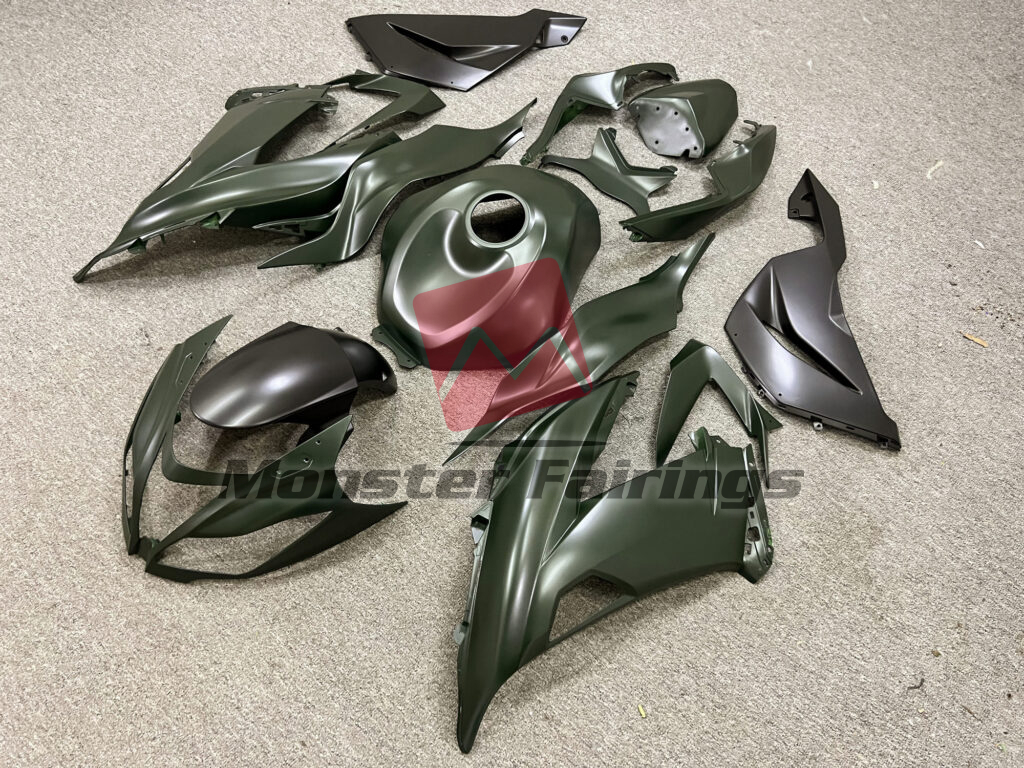 Kawasaki ZX6R custom ABS fairings 2013 - 2018 in Matte Green & Black - durable replacement kit, Monster Fairings