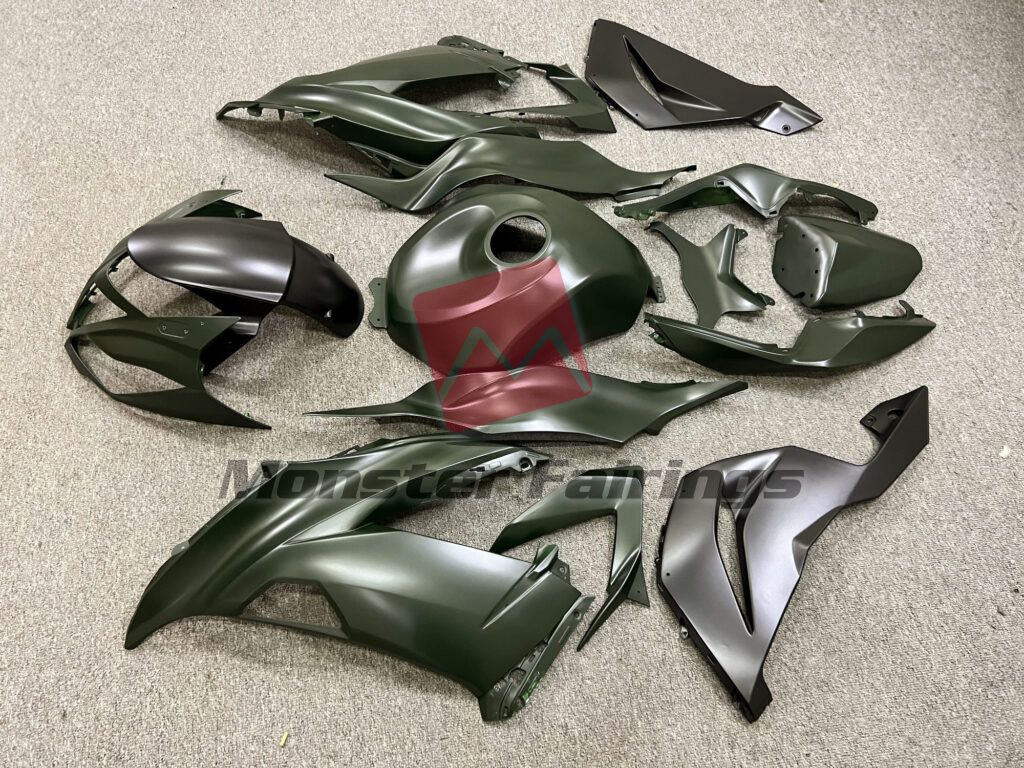 2013 - 2018 Kawasaki ZX6R Matte Green & Black fairing set - ABS injection, custom painted by Monster Fairings