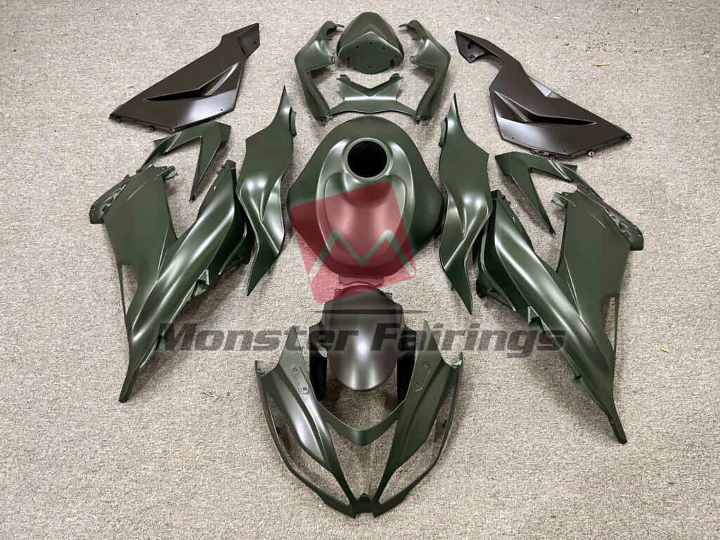 Kawasaki ZX6R 2013 - 2018 Matte Green & Black ABS fairings - custom motorcycle bodywork kit by Monster Fairings