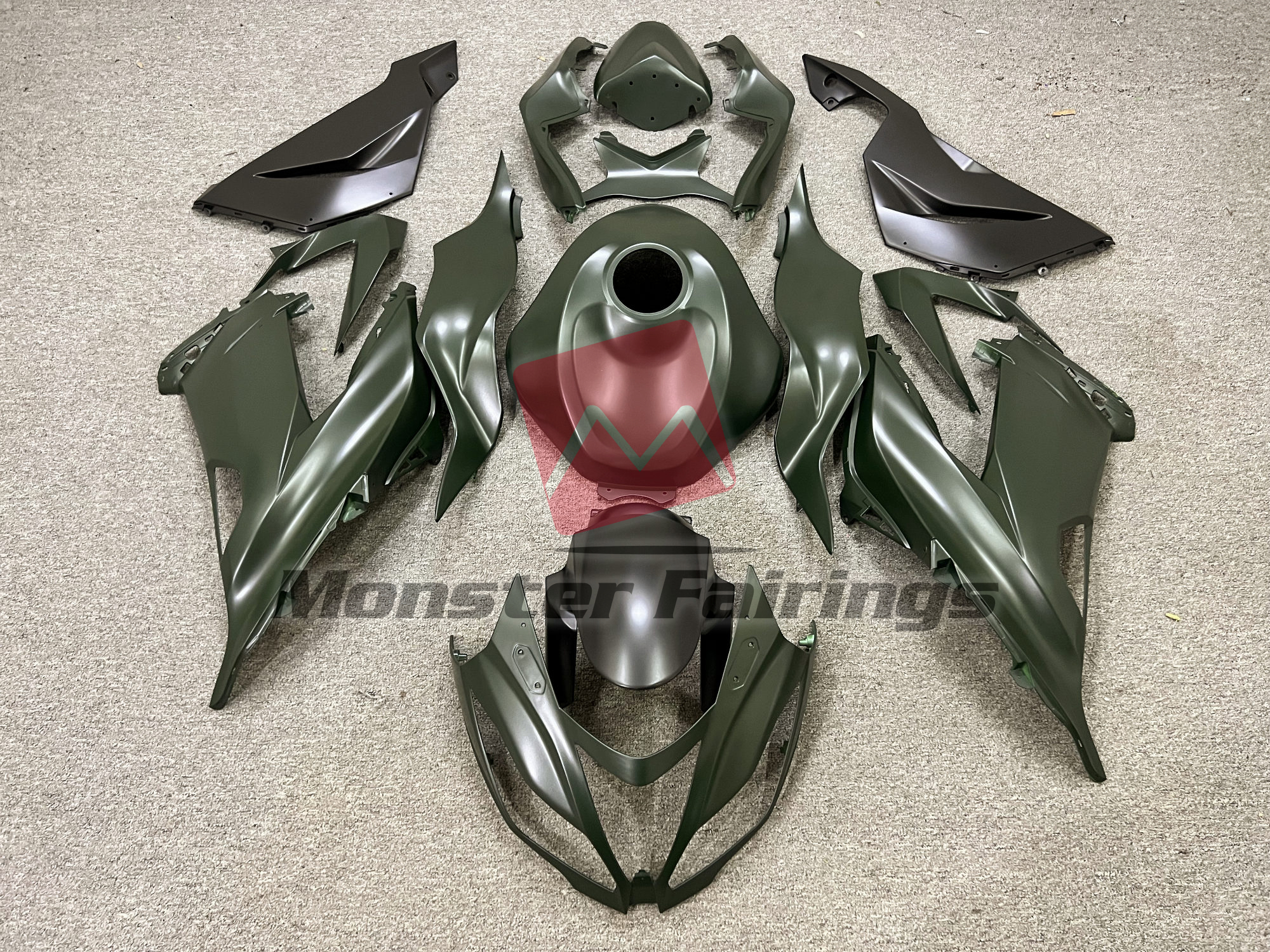 Kawasaki ZX6R 2013-2018 Matte Green & Black ABS Fairings | Monster