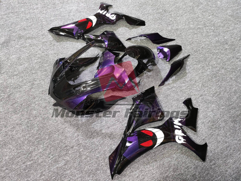 Yamaha R1 custom ABS fairings 2020 - 2025 in Gloss Black & Deep Purple Grim - durable replacement kit, Monster Fairings
