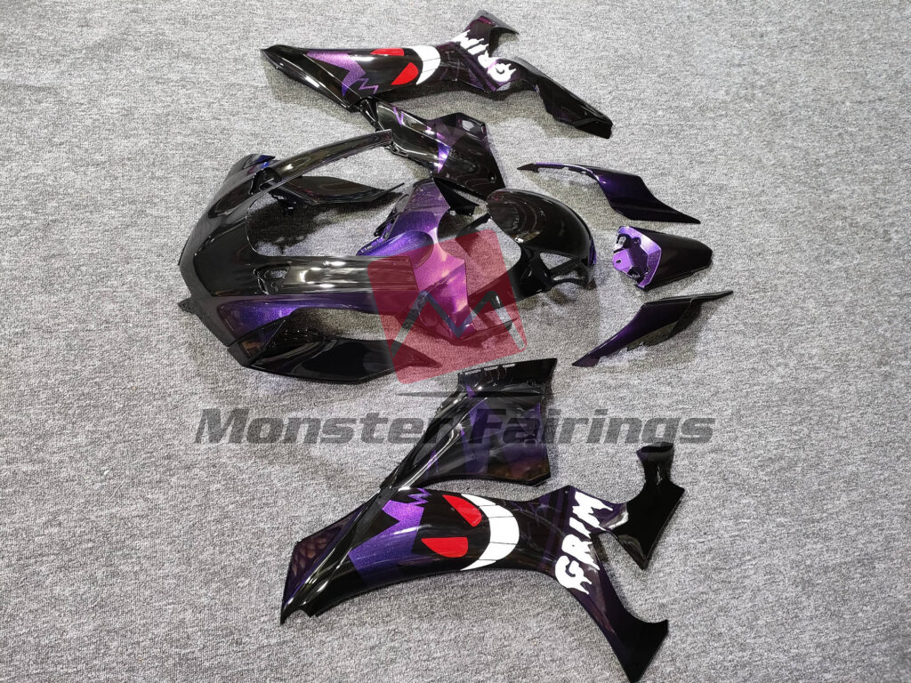 2020 - 2025 Yamaha R1 Gloss Black & Deep Purple Grim fairing set - ABS injection, custom painted by Monster Fairings