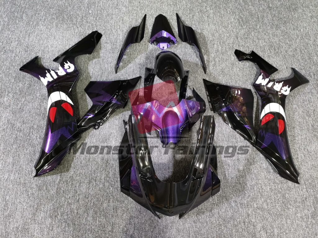 Yamaha R1 2020 - 2025 Gloss Black & Deep Purple Grim ABS fairings - custom motorcycle bodywork kit by Monster Fairings