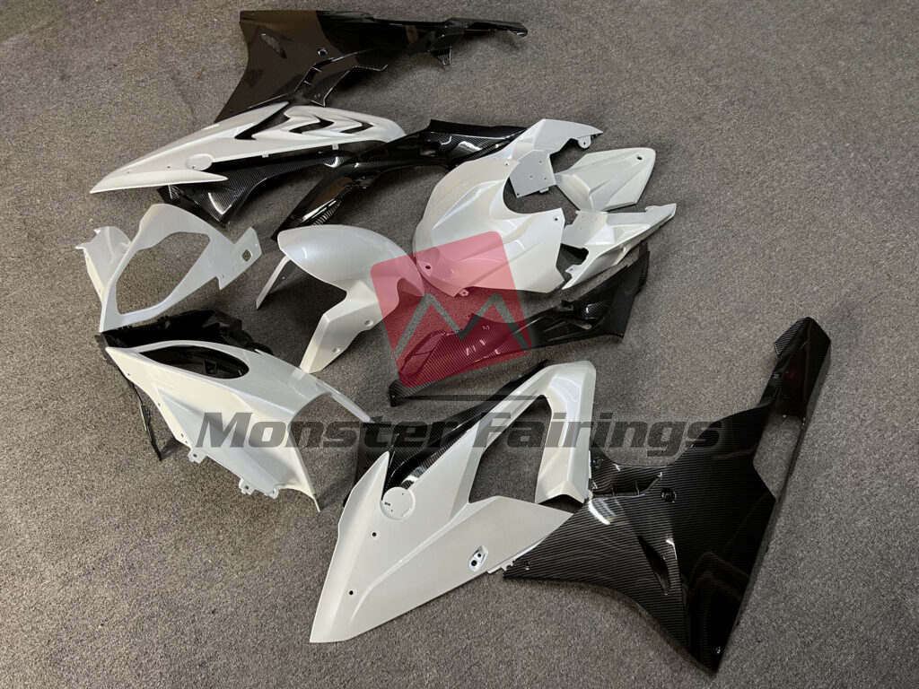 BMW S1000RR custom ABS fairings 2015 - 2016 in Gloss Pearl White & Carbon Fiber Style - durable replacement kit, Monster Fairings