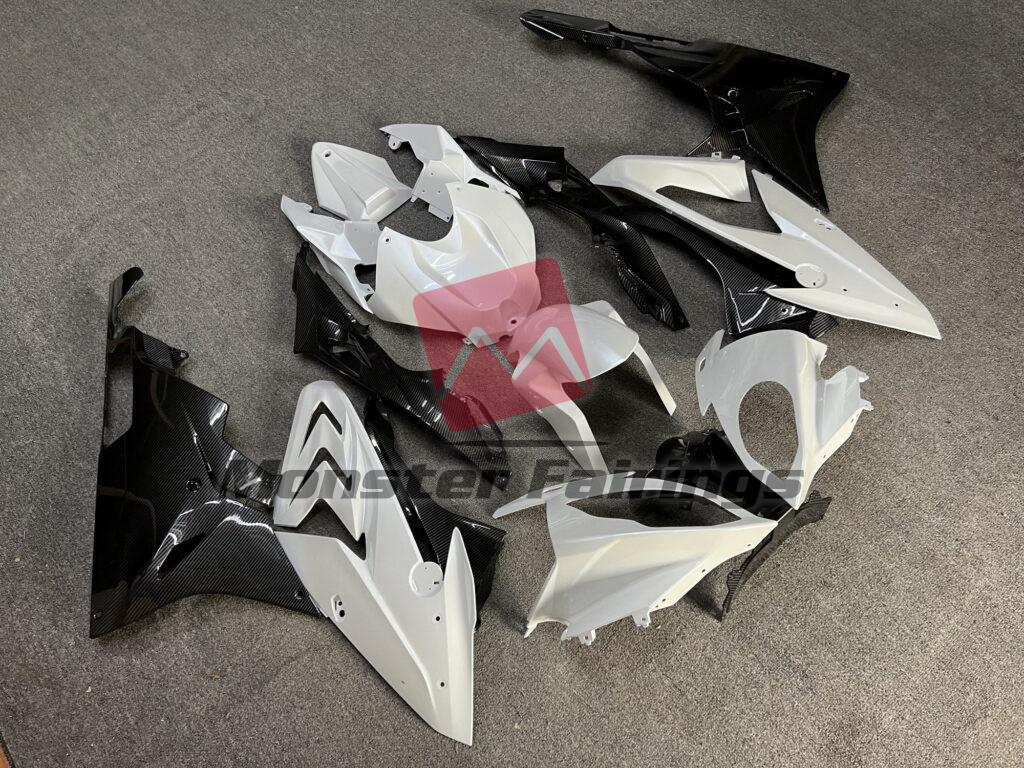 Gloss Pearl White & Carbon Fiber Style ABS fairings for BMW S1000RR 2015 - 2016 - premium OEM fit kit by Monster Fairings