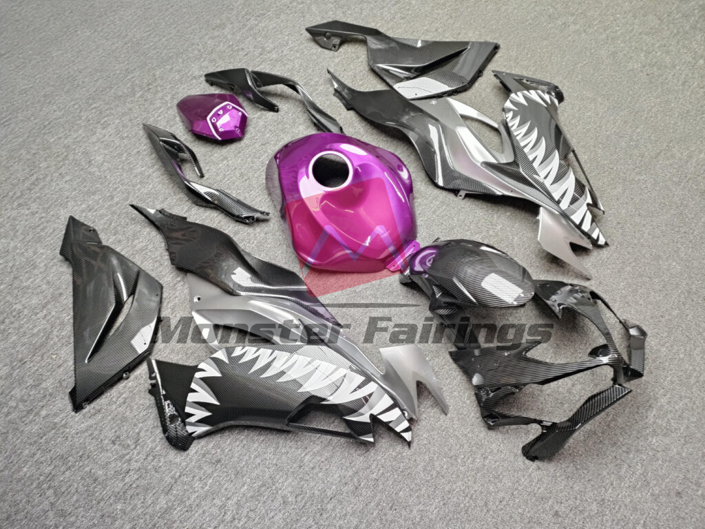 Gloss Carbon Fiber Purple Shark ABS fairings for Kawasaki ZX6R 2019 - 2023 - premium OEM fit kit by Monster Fairings