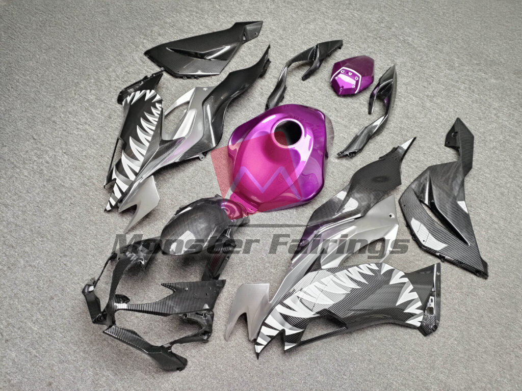 2019 - 2023 Kawasaki ZX6R Gloss Carbon Fiber Purple Shark fairing set - ABS injection, custom painted by Monster Fairings