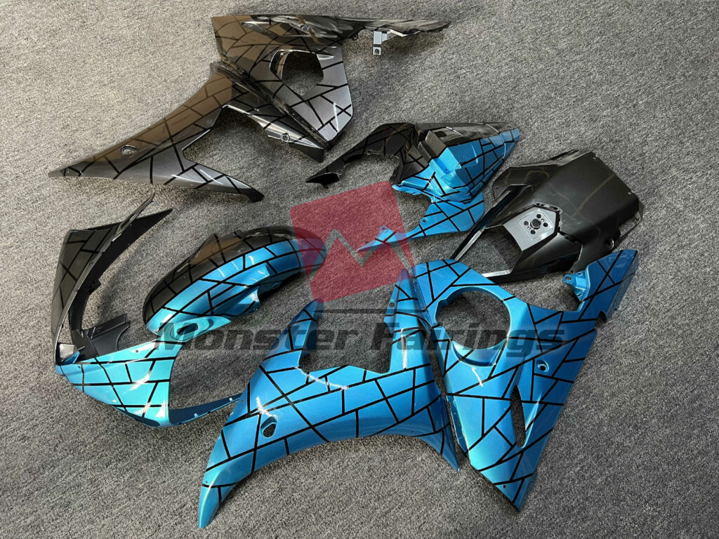 Yamaha R6 custom ABS fairings 2003 - 2004 in Gloss Metallic Gray & Teal Split - durable replacement kit, Monster Fairings