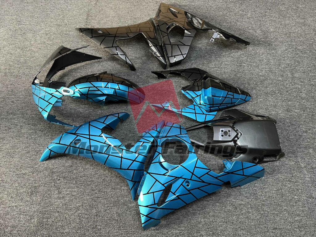 2003 - 2004 Yamaha R6 Gloss Metallic Gray & Teal Split fairing set - ABS injection, custom painted by Monster Fairings