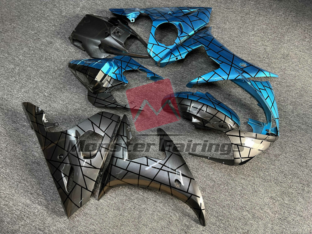 Gloss Metallic Gray & Teal Split ABS fairings for Yamaha R6 2003 - 2004 - premium OEM fit kit by Monster Fairings