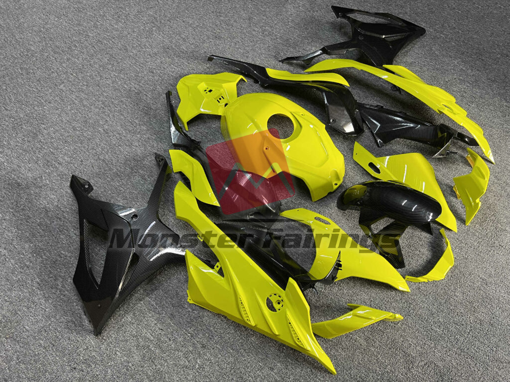 Gloss High Vis Yellow & Carbon Fiber Style ABS fairings for BMW S1000RR 2023 - 2024 - premium OEM fit kit by Monster Fairings