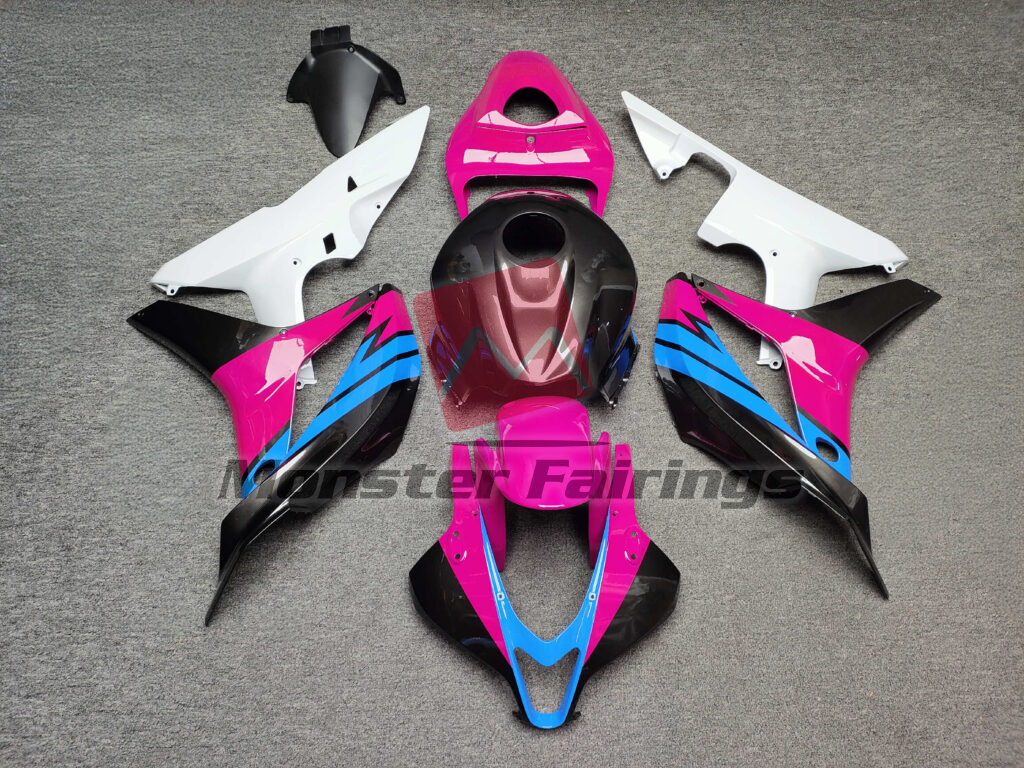 Honda CBR600RR 2007 - 2008 Gloss Black & White Blue Pink ABS fairings - custom motorcycle bodywork kit by Monster Fairings