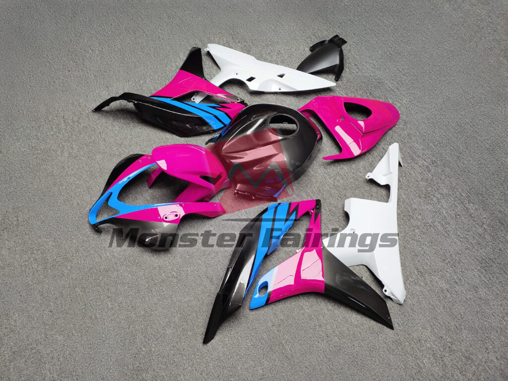 Honda CBR600RR custom ABS fairings 2007 - 2008 in Gloss Black & White Blue Pink - durable replacement kit, Monster Fairings