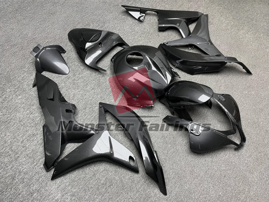 2007 - 2008 Honda CBR600RR Gloss Carbon Fiber Style fairing set - ABS injection, custom painted by Monster Fairings