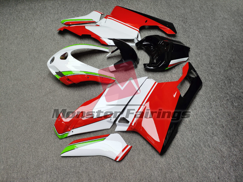 2003 - 2004 Ducati 749 999 Gloss White Red & Green fairing set - ABS injection, custom painted by Monster Fairings