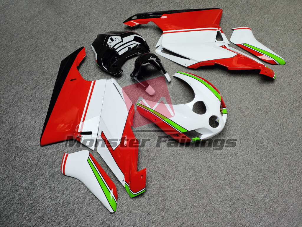 Ducati 749 999 custom ABS fairings 2003 - 2004 in Gloss White Red & Green - durable replacement kit, Monster Fairings