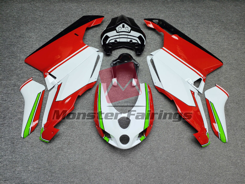 Ducati 749 999 2003 - 2004 Gloss White Red & Green ABS fairings - custom motorcycle bodywork kit by Monster Fairings