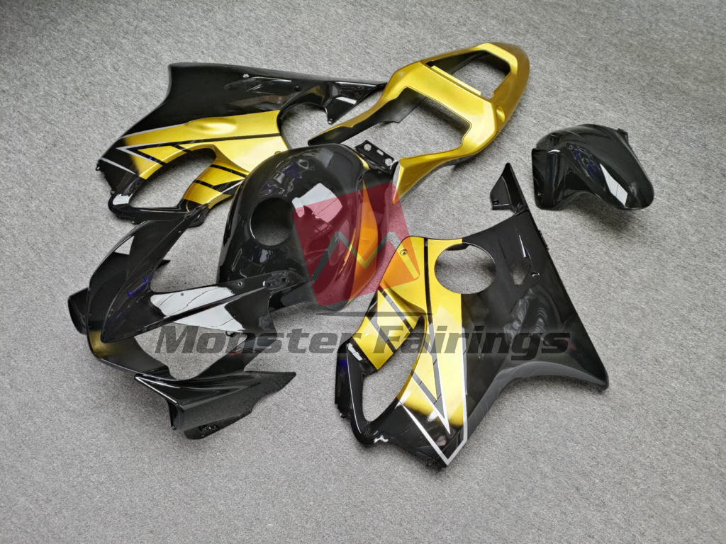 2001 - 2003 Honda CBR600 F4i Gloss Black & Gold fairing set - ABS injection, custom painted by Monster Fairings