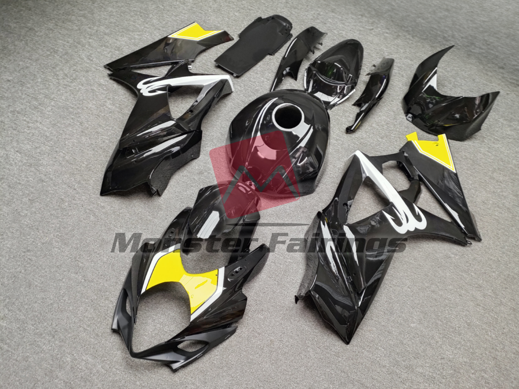 2007 - 2008 Suzuki GSXR Gloss Black Yellow & White fairing set - ABS injection, custom painted by Monster Fairings