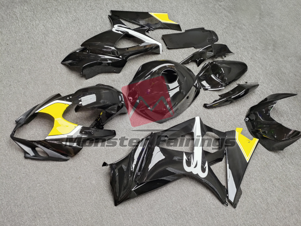 Suzuki GSXR custom ABS fairings 2007 - 2008 in Gloss Black Yellow & White - durable replacement kit, Monster Fairings