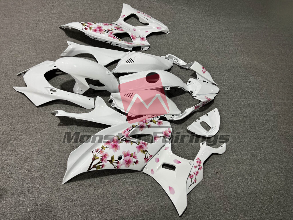 Yamaha R7 2021 - 2025 ABS fairings, Gloss White Cherry Blossom - high - quality motorcycle kit by Monster Fairings
