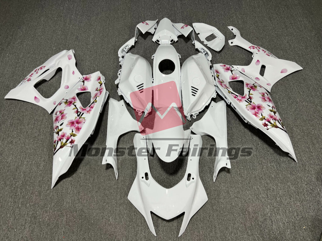Yamaha R7 2021 - 2025 Gloss White Cherry Blossom ABS fairings - custom motorcycle bodywork kit by Monster Fairings