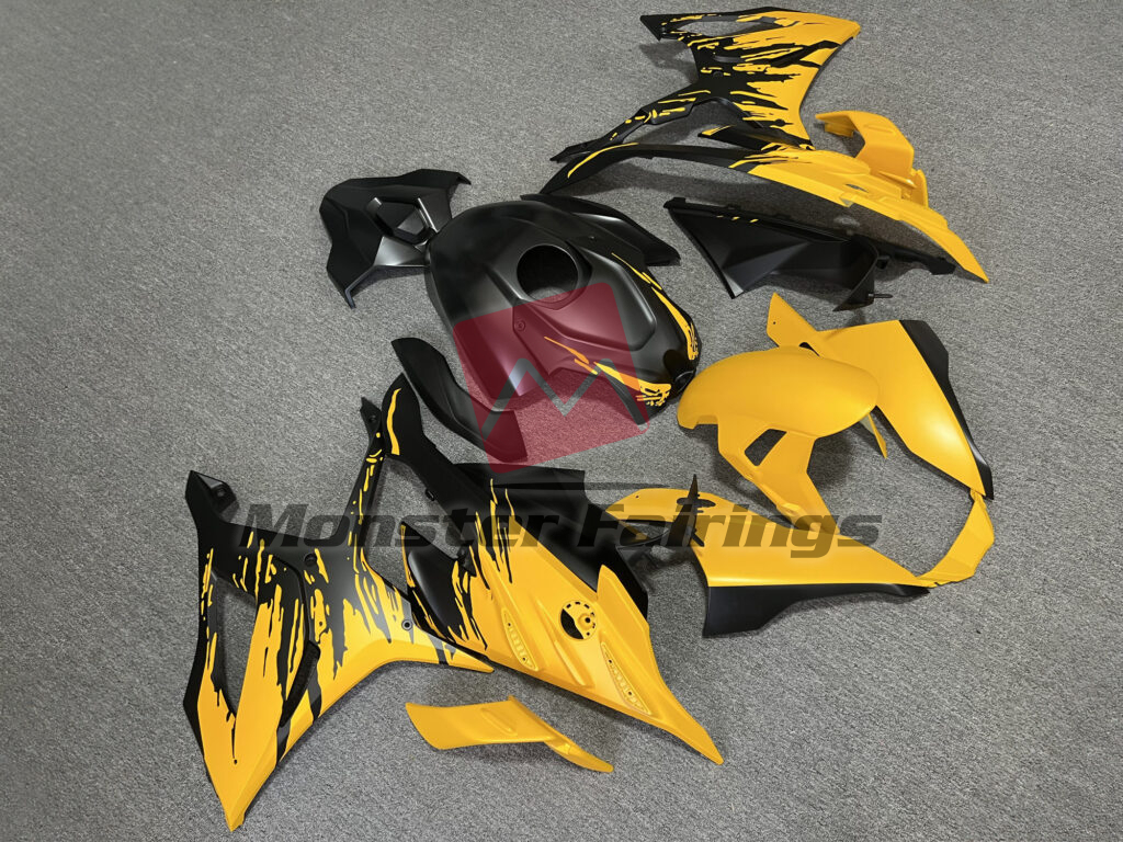 2023 - 2024 BMW S1000RR Matte Black & Yellow Splash fairing set - ABS injection, custom painted by Monster Fairings