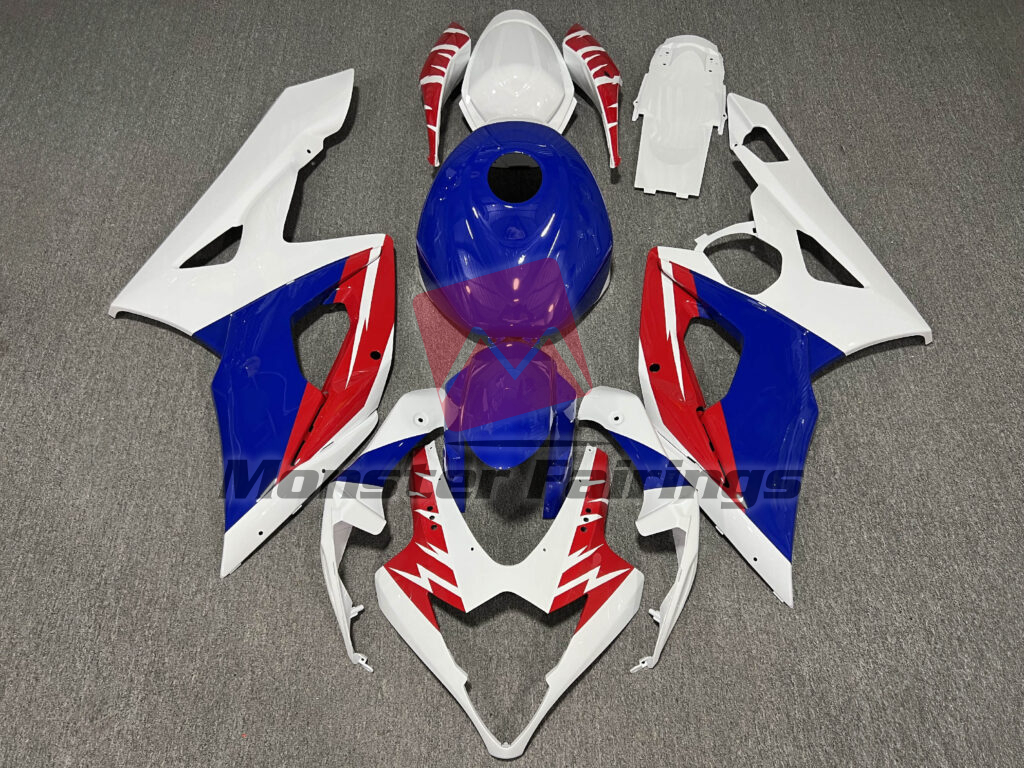 Suzuki GSXR 1000 2005 - 2006 Gloss White Blue & Red ABS fairings - custom motorcycle bodywork kit by Monster Fairings