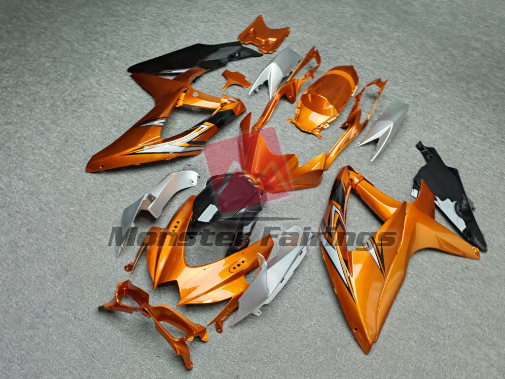 2008 - 2010 Suzuki GSXR Gloss Orange & Silver fairing set - ABS injection, custom painted by Monster Fairings