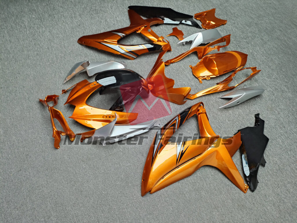Suzuki GSXR custom ABS fairings 2008 - 2010 in Gloss Orange & Silver - durable replacement kit, Monster Fairings