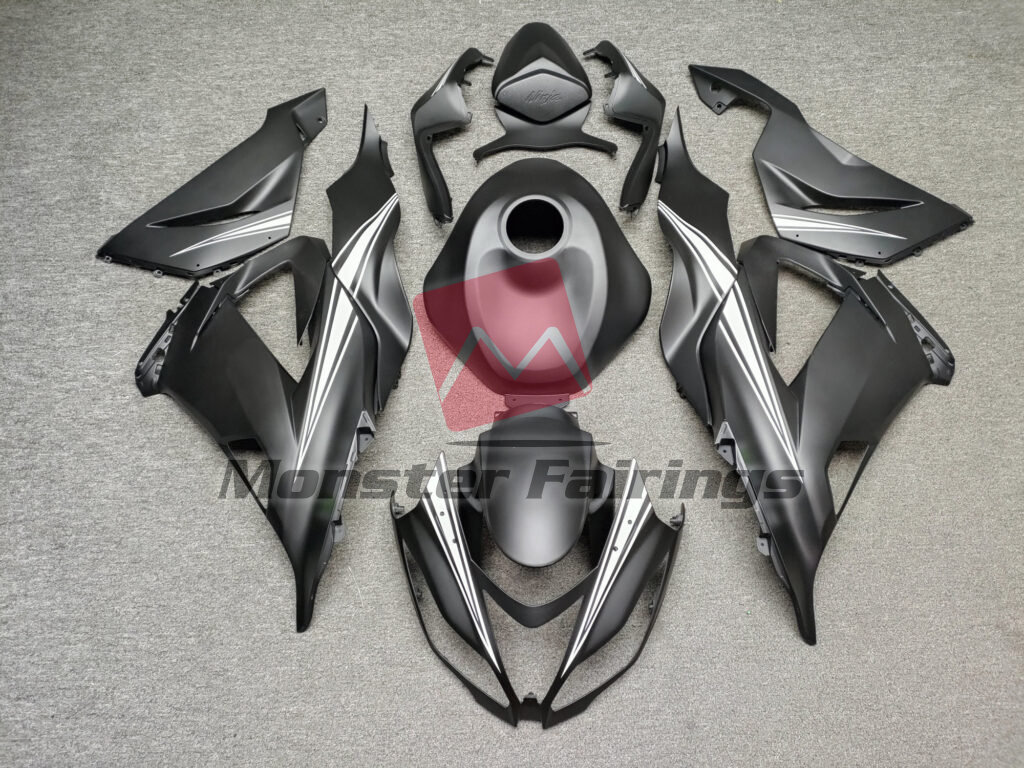 Kawasaki ZX6R 2013 - 2018 Matte Black White ABS fairings - custom motorcycle bodywork kit by Monster Fairings