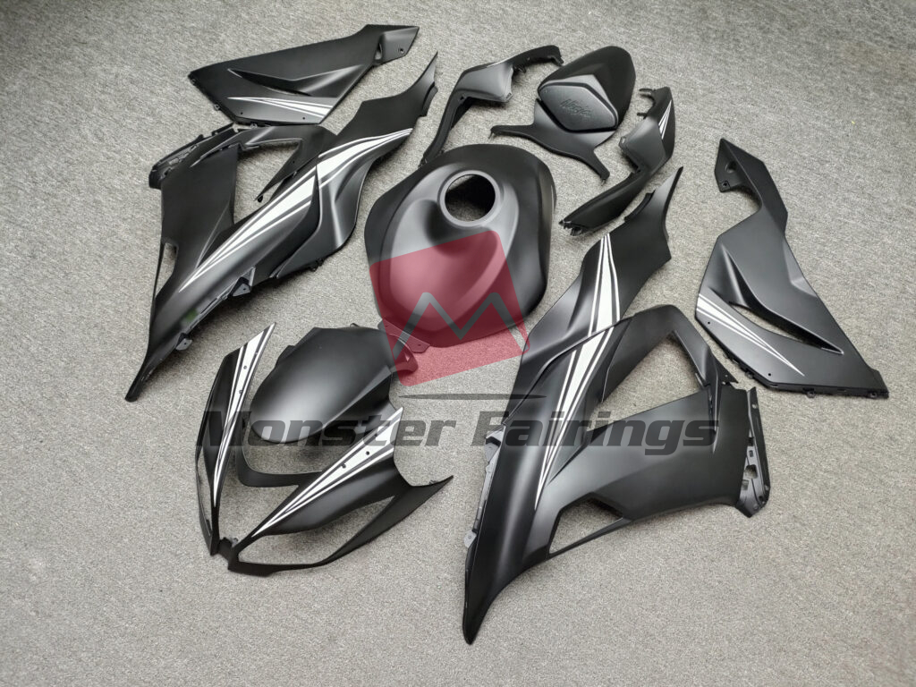 Matte Black White ABS fairings for Kawasaki ZX6R 2013 - 2018 - premium OEM fit kit by Monster Fairings
