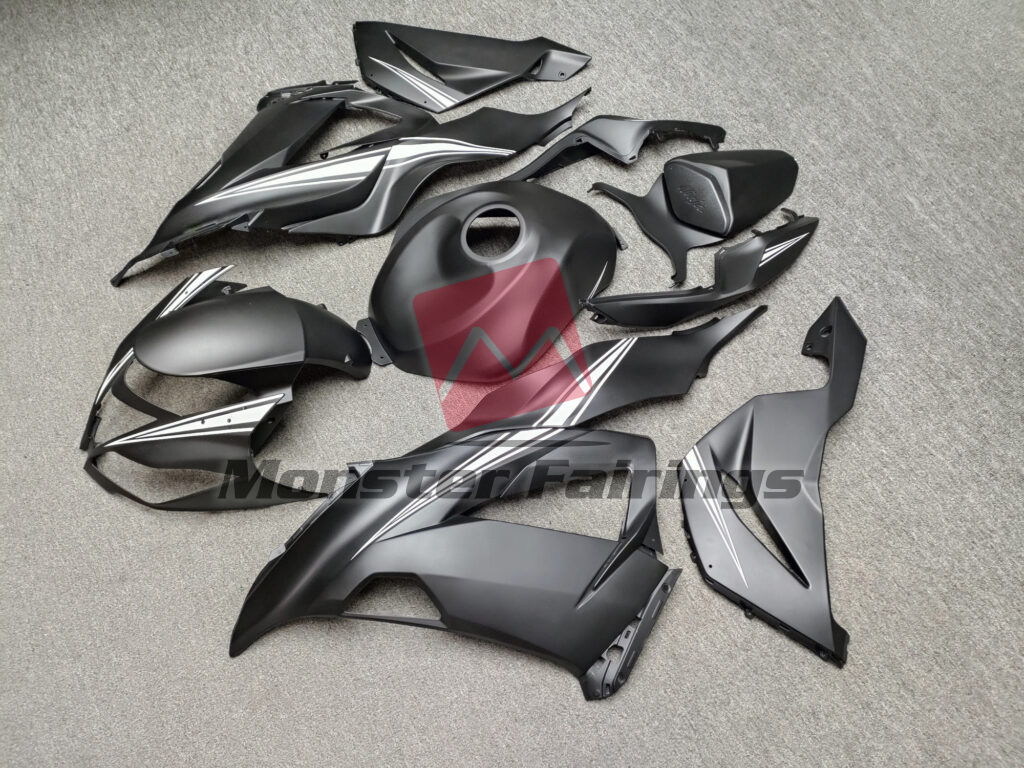 Kawasaki ZX6R custom ABS fairings 2013 - 2018 in Matte Black White - durable replacement kit, Monster Fairings