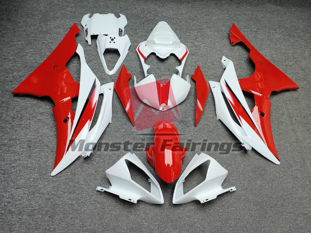 Yamaha R6 2008 - 2016 Gloss Red & White ABS fairings - custom motorcycle bodywork kit by Monster Fairings